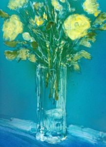 Voir le détail de cette oeuvre: fleurs jaune sur  fond  bleu
